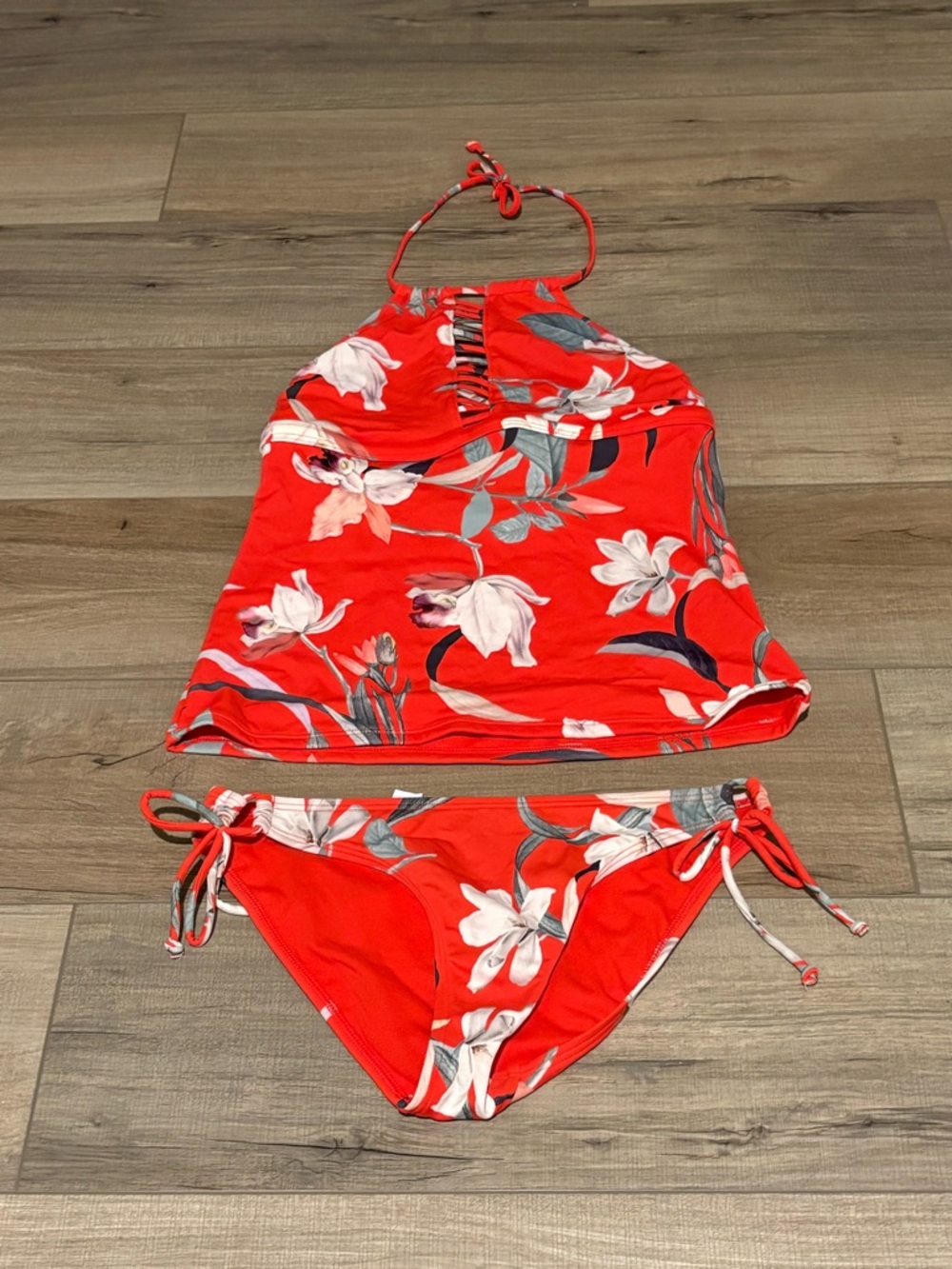 Athleta lattice floral tankini swimsuit set red size XS